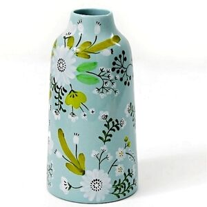 💥BUY 2 GET 1 FREE  Floral Ceramic Vase with Green/White Accents, Hand Painted,